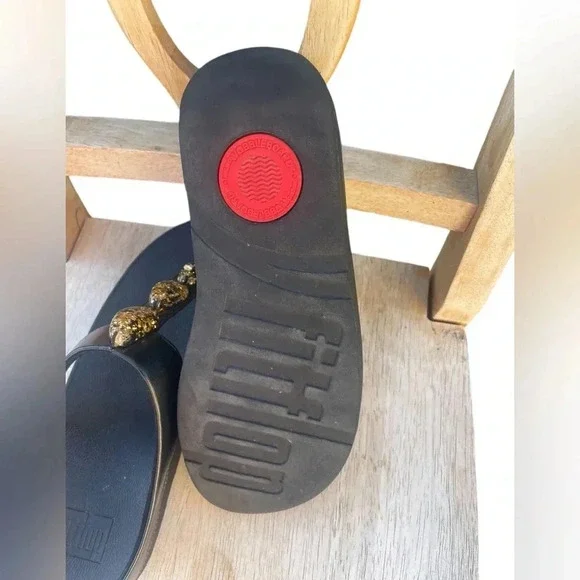 FitFlop Women's Heels Open Toe Sandals wedge black cascade stone size 8.5 used - Picture 5 of 7